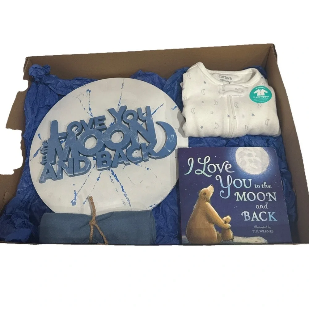 Baby Boy Girl Gift Basket Baby Shower Blue Book Basket Love You To The‎ Moon